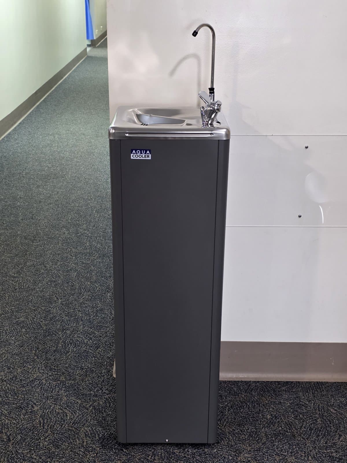 Aqua Cooler floor-standing drink fountain with bottle filler installed at a Yeppoon doctor's office by LTH Plumbing